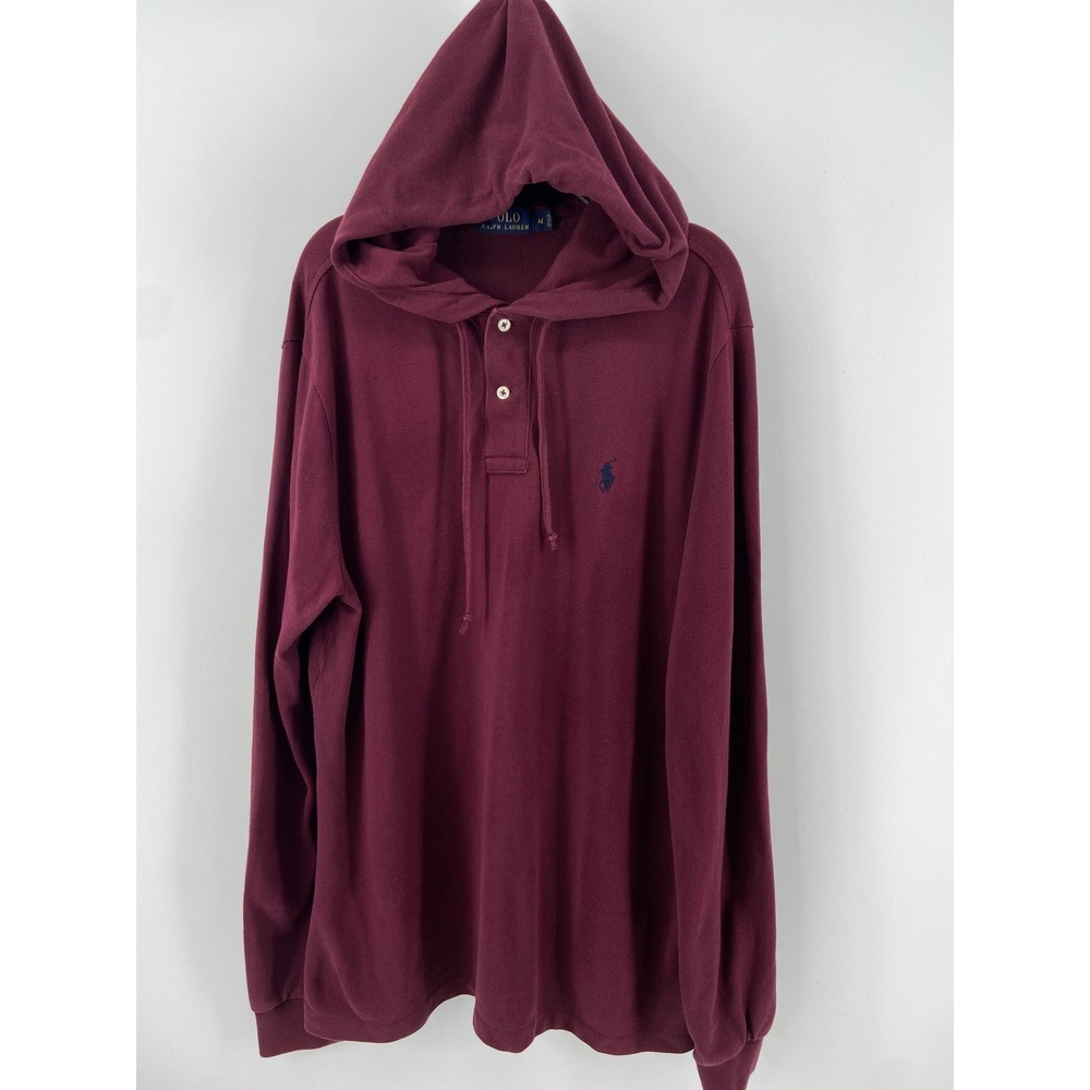 Polo Ralph Lauren Hoodie Mens Medium Red Henley Knit Pullover Logo Preppy Casual